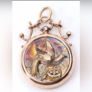 Antique 10K Rose Gold Victorian Aesthetic Style Bird & Nest Pendant